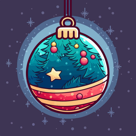 Christmas ball with fir tree and star. colorful vector illustration.のイラスト素材