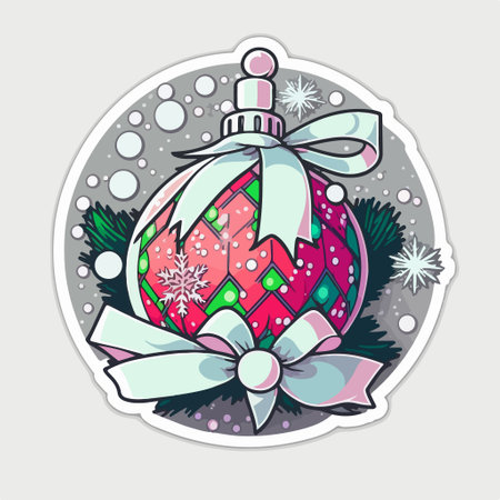 Christmas tree ball with bow and snowflakes. vector illustration.のイラスト素材