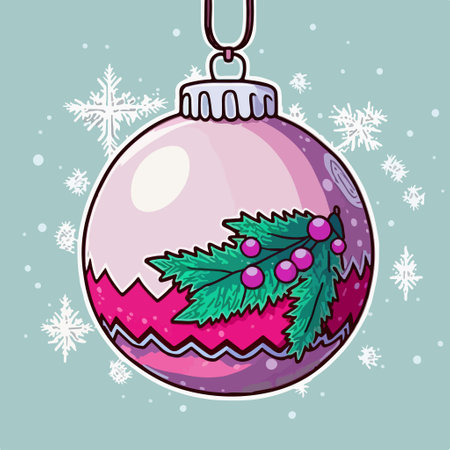 Christmas ball with fir branches and snowflakes. vector illustration.のイラスト素材