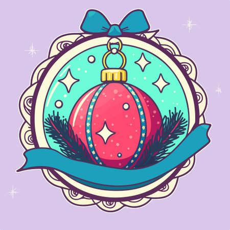 Christmas greeting card with christmas ball and ribbon. vector illustration.のイラスト素材