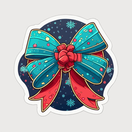 Christmas and New Year Sticker with bow and snowflakes. vector illustrationのイラスト素材