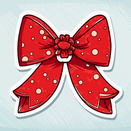 Cute red bow isolated on blue background. Vector illustration in cartoon style.のイラスト素材