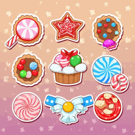 Candy vector set. Set of colorful candies, lollipops, cookies, cupcakehmallows, caramel.のイラスト素材
