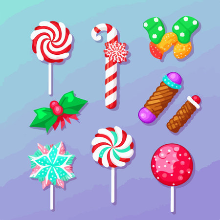 Set of Christmas candies and lollipops. vector illustrationのイラスト素材