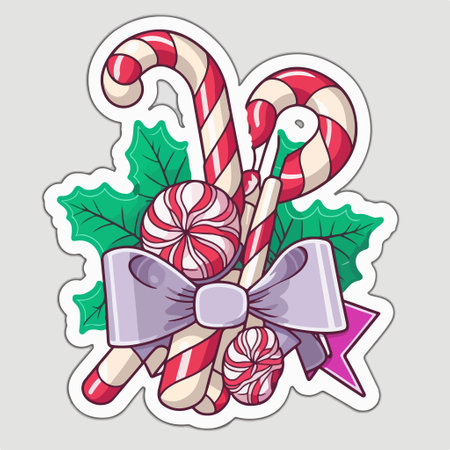 Candy canes with bow. Vector illustration in cartoon style.のイラスト素材