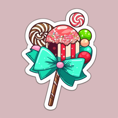 Candy shop sticker with lollipop and candies, vector illustrationのイラスト素材