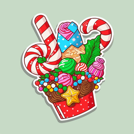 Christmas candy in a gift box. Vector illustration in cartoon style.のイラスト素材