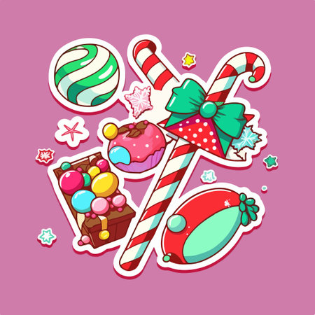 Candy cane, lollipops and sweets sticker. vector illustrationのイラスト素材