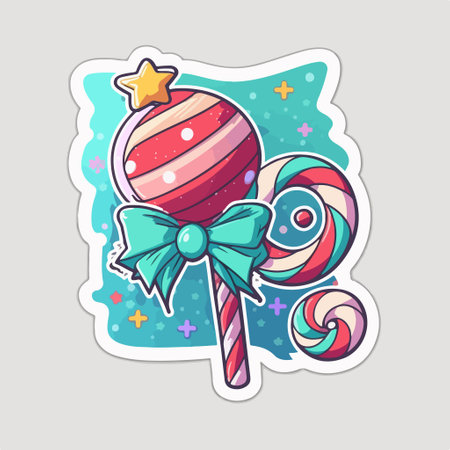 Hand drawn sticker with lollipop and bow. vector illustration.のイラスト素材