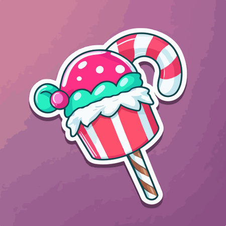 Candy Cane Cartoon Sticker. Vector Icon Illustration.のイラスト素材