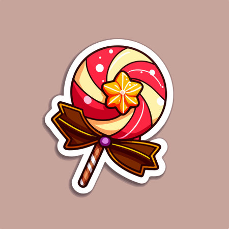 Colorful lollipop sticker with bow and candy cane. vector illustration.のイラスト素材