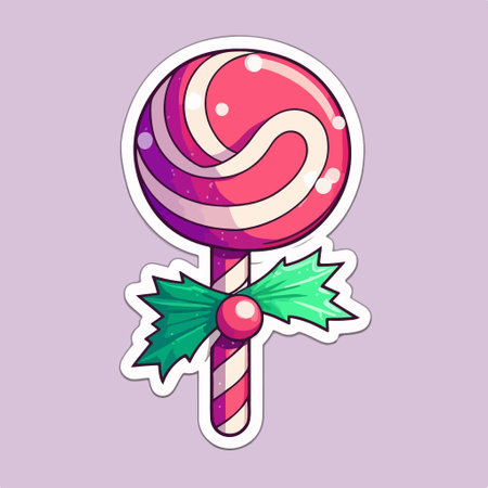 Candy shop sticker with lollipop and holly berry.のイラスト素材