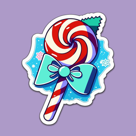 Colorful lollipop sticker with bow and ribbon. vector illustration.のイラスト素材