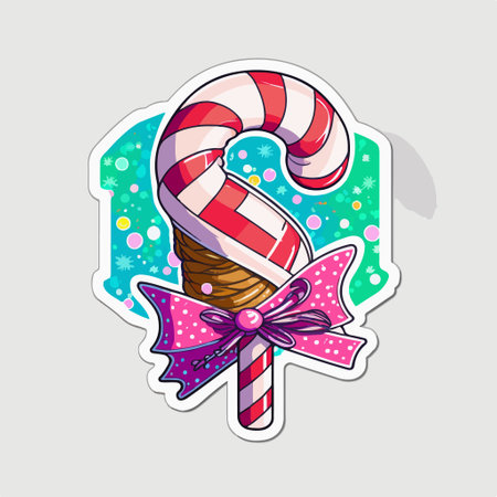 Candy Cane Sticker with bow and ribbon. vector illustration.のイラスト素材