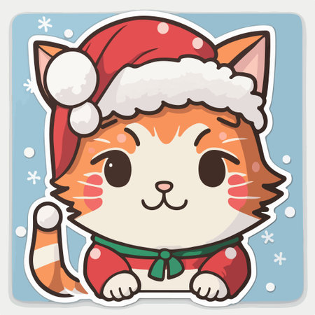 Cute cat in Santa Claus costume. Vector illustration of a cute cat.のイラスト素材