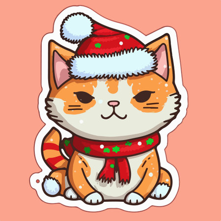 Cute cat in Santa Claus hat and scarf. vector illustration.のイラスト素材