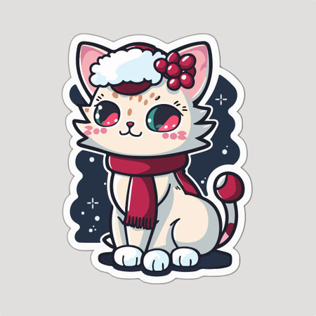 Cute cartoon cat in a scarf and hat. vector illustration.のイラスト素材
