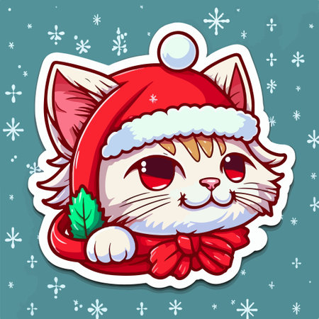 Cute cartoon cat in Santa Claus hat. vector illustration for your designのイラスト素材