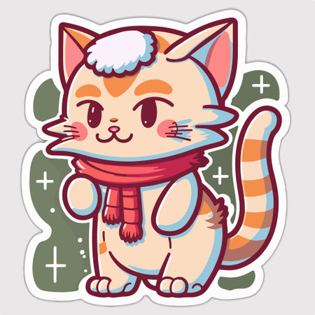 Cute cartoon cat in a scarf and hat. vector illustration.のイラスト素材