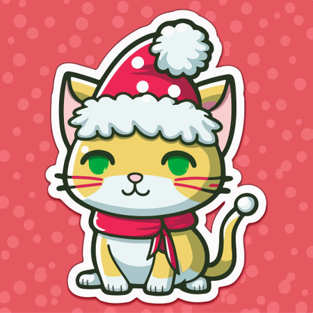 Cute cartoon cat in a Santa Claus hat. vector illustration.のイラスト素材