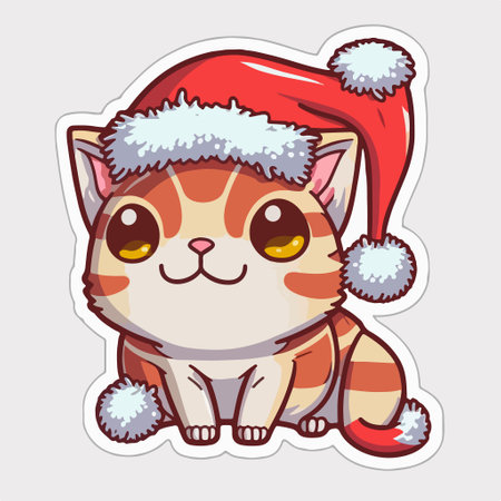 Cute cat in Santa Claus hat. vector illustration for your designのイラスト素材