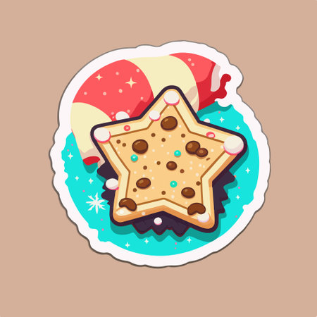 Christmas gingerbread cookie sticker with candy cane and snowflakes. vector illustration.のイラスト素材