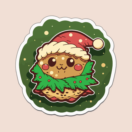 Cute cartoon christmas cookies with santa hat. vector illustration.のイラスト素材