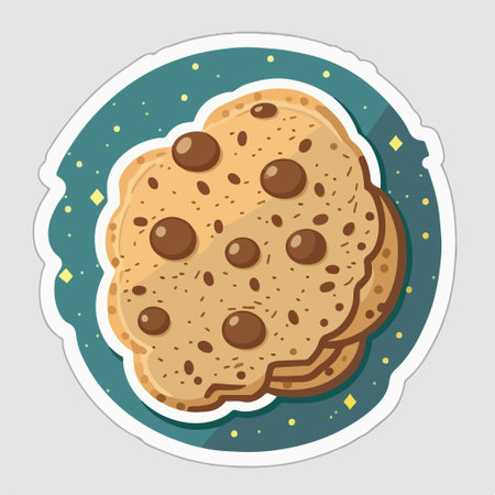Chocolate Chip Cookie Sticker. Vector illustration in flat design style.のイラスト素材