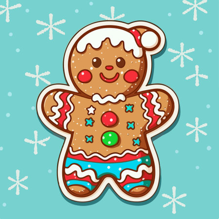 Christmas gingerbread man. Vector illustration in cartoon style on blue background.のイラスト素材