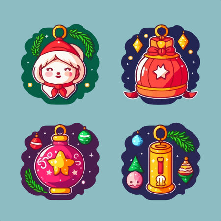 Set of Christmas and New Year icons. Vector illustration in cartoon style.のイラスト素材
