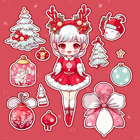 Cute little girl in Santa Claus clothes. Christmas collection. vector illustration.のイラスト素材