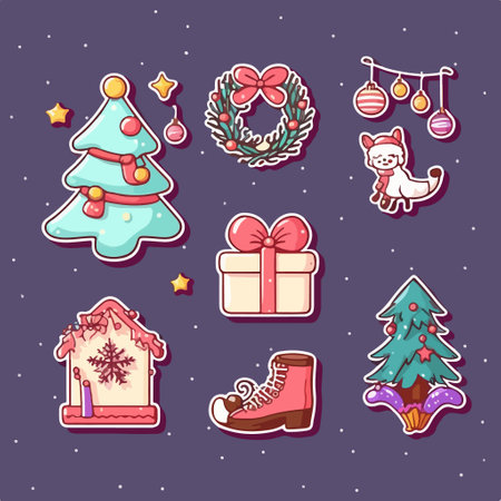 Set of Christmas icons in cartoon style. vector illustration for your designのイラスト素材