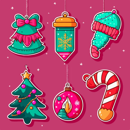 Christmas and New Year sticker set. Vector illustration in cartoon style.のイラスト素材