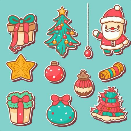 Christmas and New Year icon set, vector illustration. cartoon style.のイラスト素材