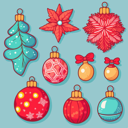 Set of Christmas ornaments on blue background. vector illustration.のイラスト素材