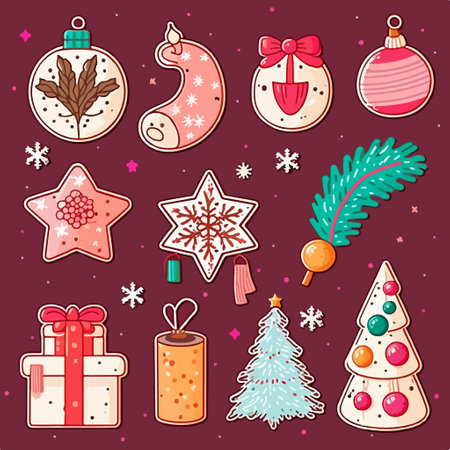 Set of christmas icons. vector illustration. Colorful cartoon style.のイラスト素材