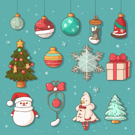 Cartoon Christmas and New Year Icons Set. vector illustrationのイラスト素材