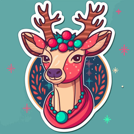 Christmas and New Year greeting card with cute deer. vector illustration.のイラスト素材