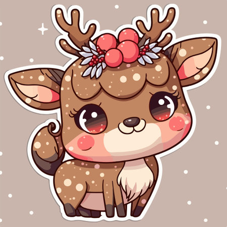 Cute cartoon deer with a wreath on his head. vector illustration.のイラスト素材