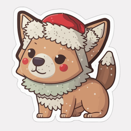 Illustration of a Cute Dog Wearing a Santa Claus Hatのイラスト素材