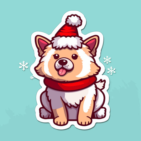 Cute dog in Santa Claus hat and scarf. vector illustration.のイラスト素材