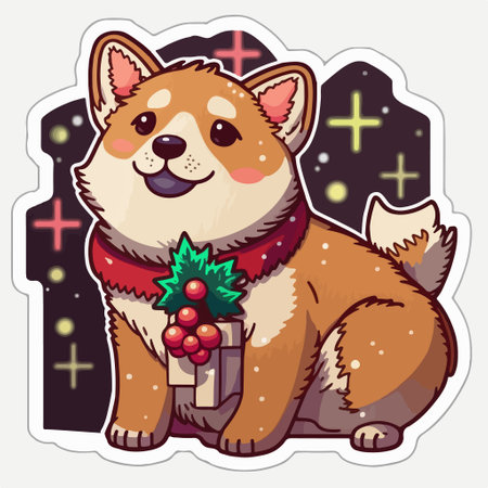 Cute shiba inu dog with christmas gift. vector illustration.のイラスト素材