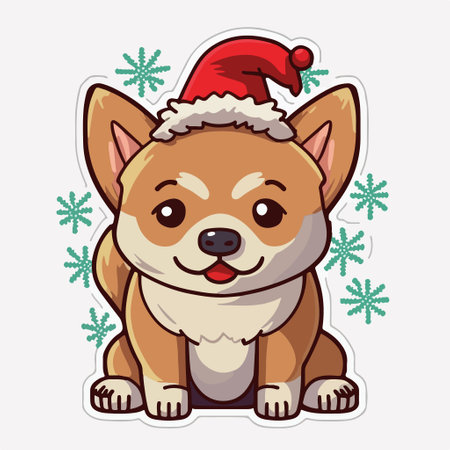 Cute shiba inu dog with santa hat vector illustration.のイラスト素材