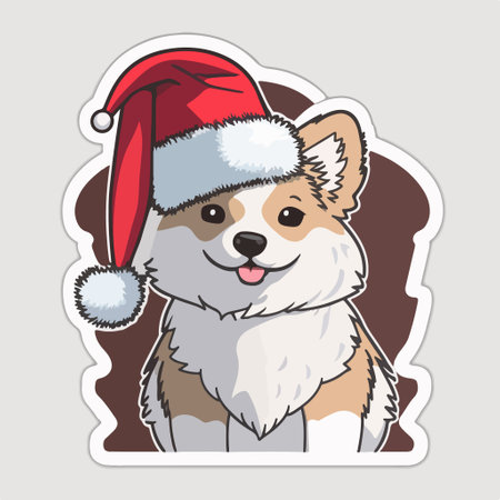 Cute corgi dog in santa hat. vector illustration.のイラスト素材