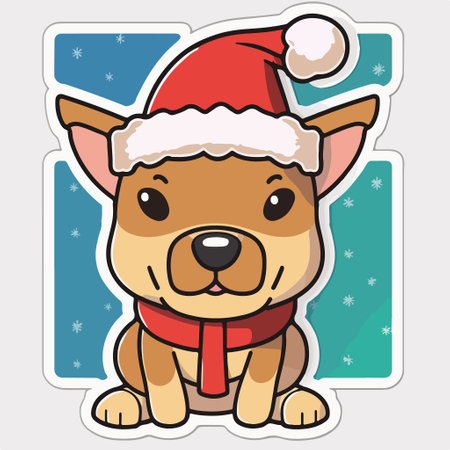 Cute dog in Santa Claus hat and scarf. vector illustration.のイラスト素材