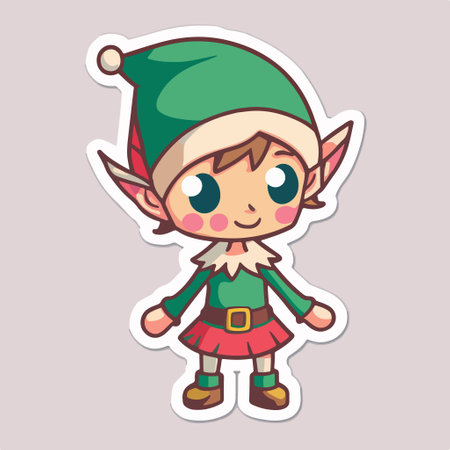 Christmas elf sticker. Cute cartoon elf girl. vector illustration.のイラスト素材