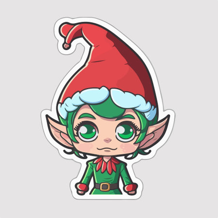 Cute Christmas elf sticker. Vector illustration isolated on white background.のイラスト素材