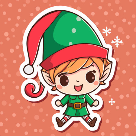 Cute christmas elf. cute cartoon character. vector illustration.のイラスト素材