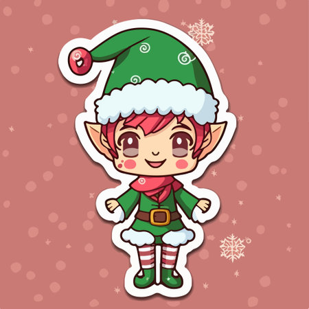 Cute Christmas elf sticker. vector illustration. cute cartoon character.のイラスト素材