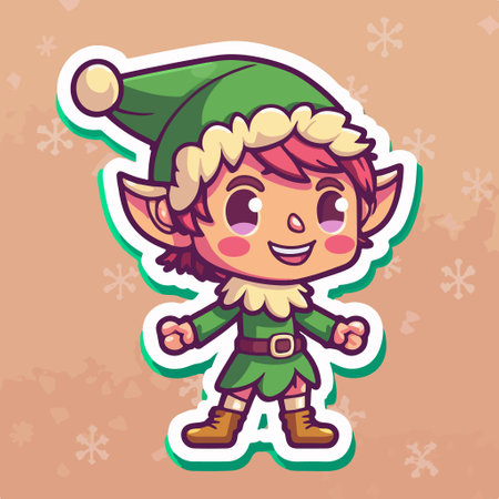 Christmas elf sticker. Cute cartoon elf sticker. vector illustration.のイラスト素材
